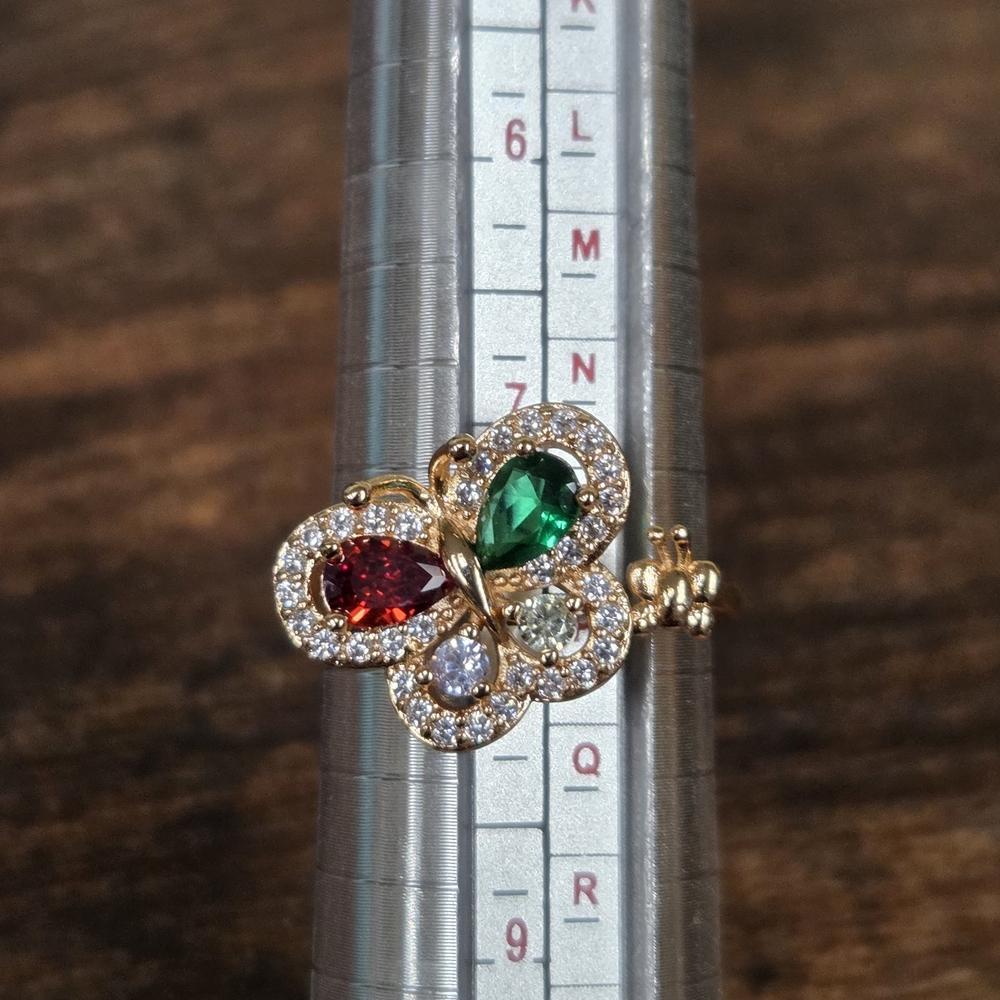 BOGO💖Gold Plated Butterfly Ring with Red and Green CZ Gemstones